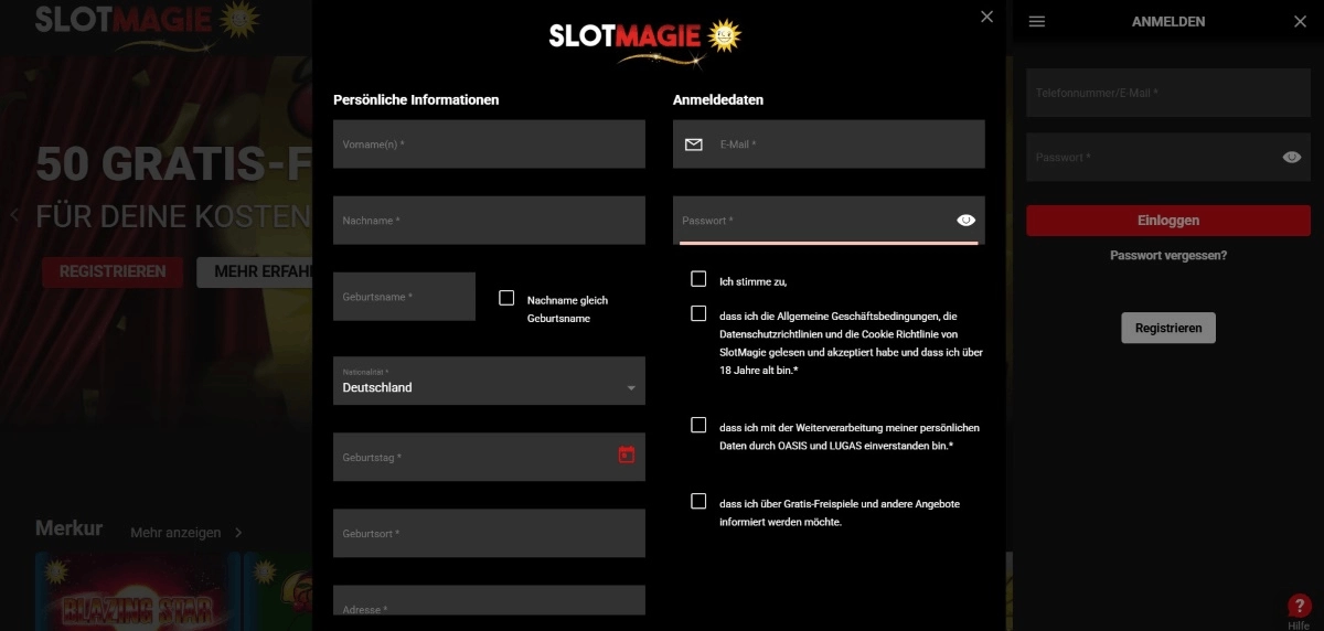 Registrieren auf SlotMagie