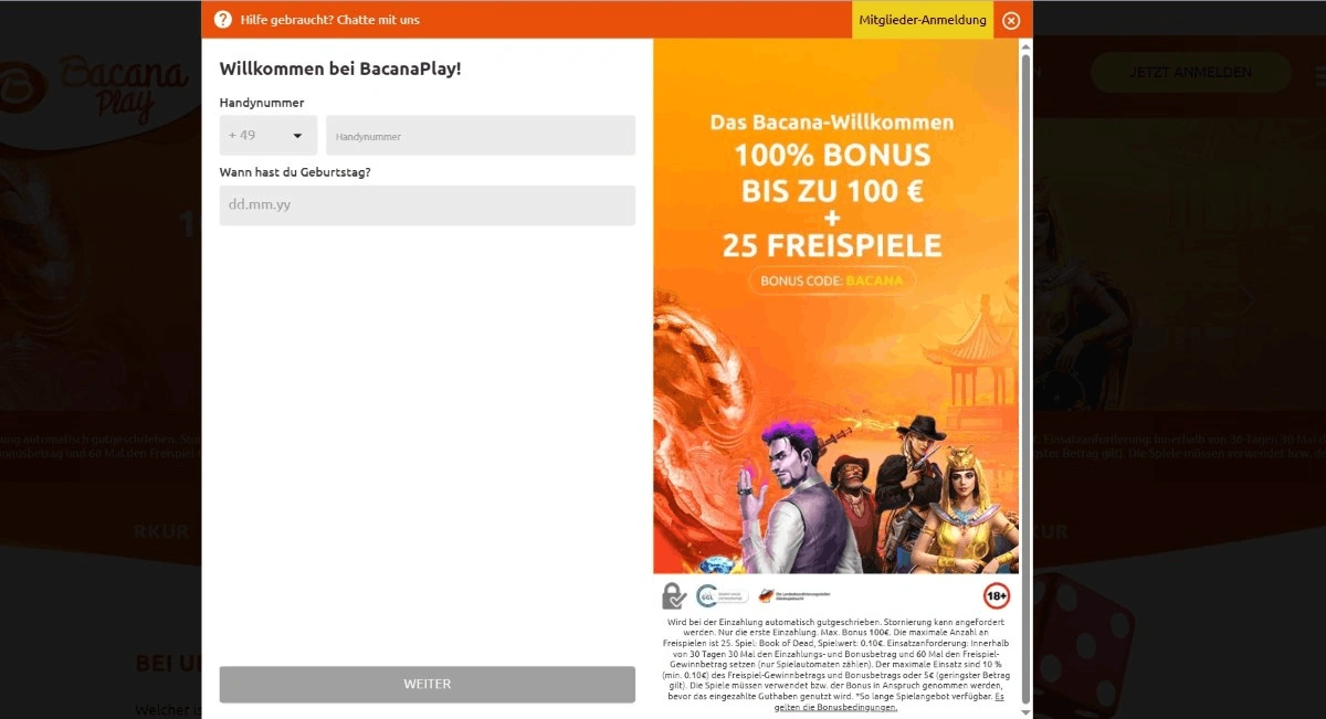 Registrierung & Verifizierung bei BacanaPlay