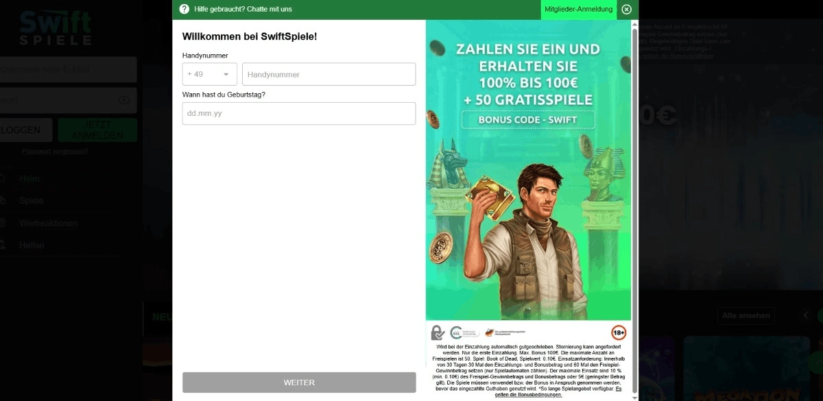 SwiftSpiele Casino Registrierung und Verifizierung