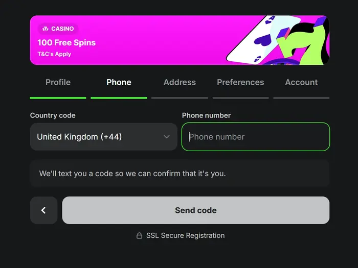midnite - second sign up screen
