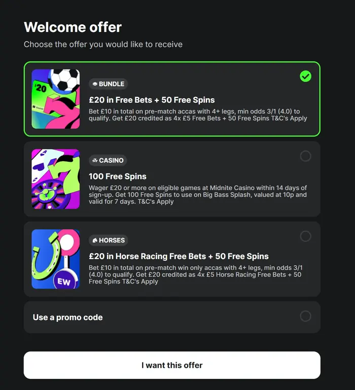 midnite casino - select offer
