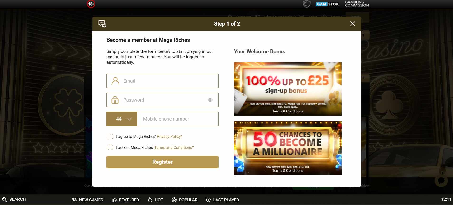 Mega Riches SignUp