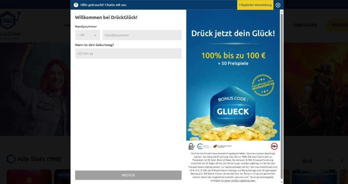 Registrierung und Verifizierung bei DrückGlück
