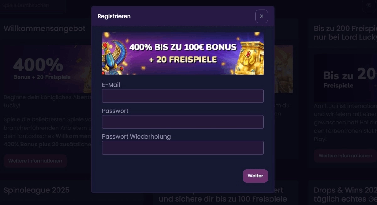 Registrierung und Verifizierung bei Lord Lucky