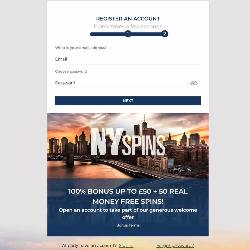 nyspins sign up step 1
