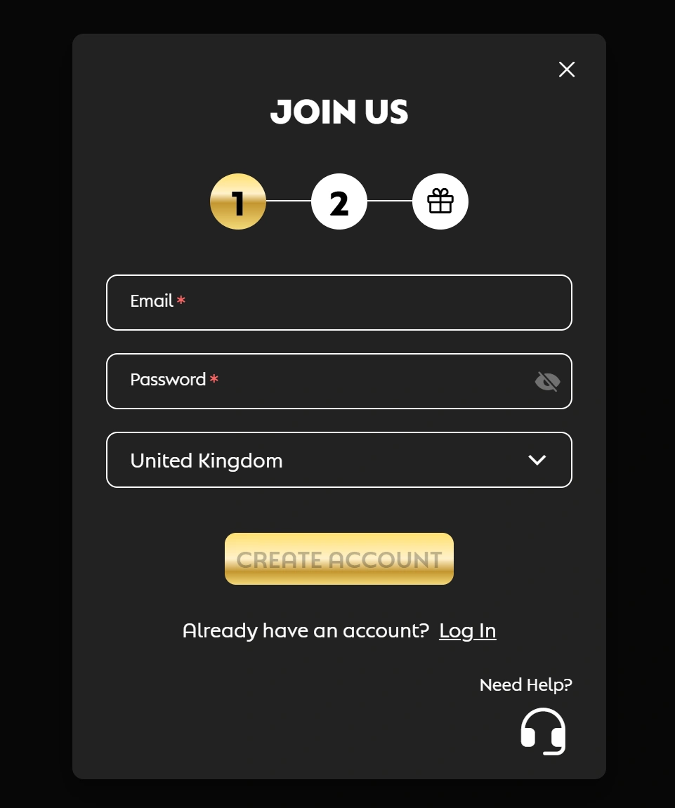 Quinnbet signup step 1