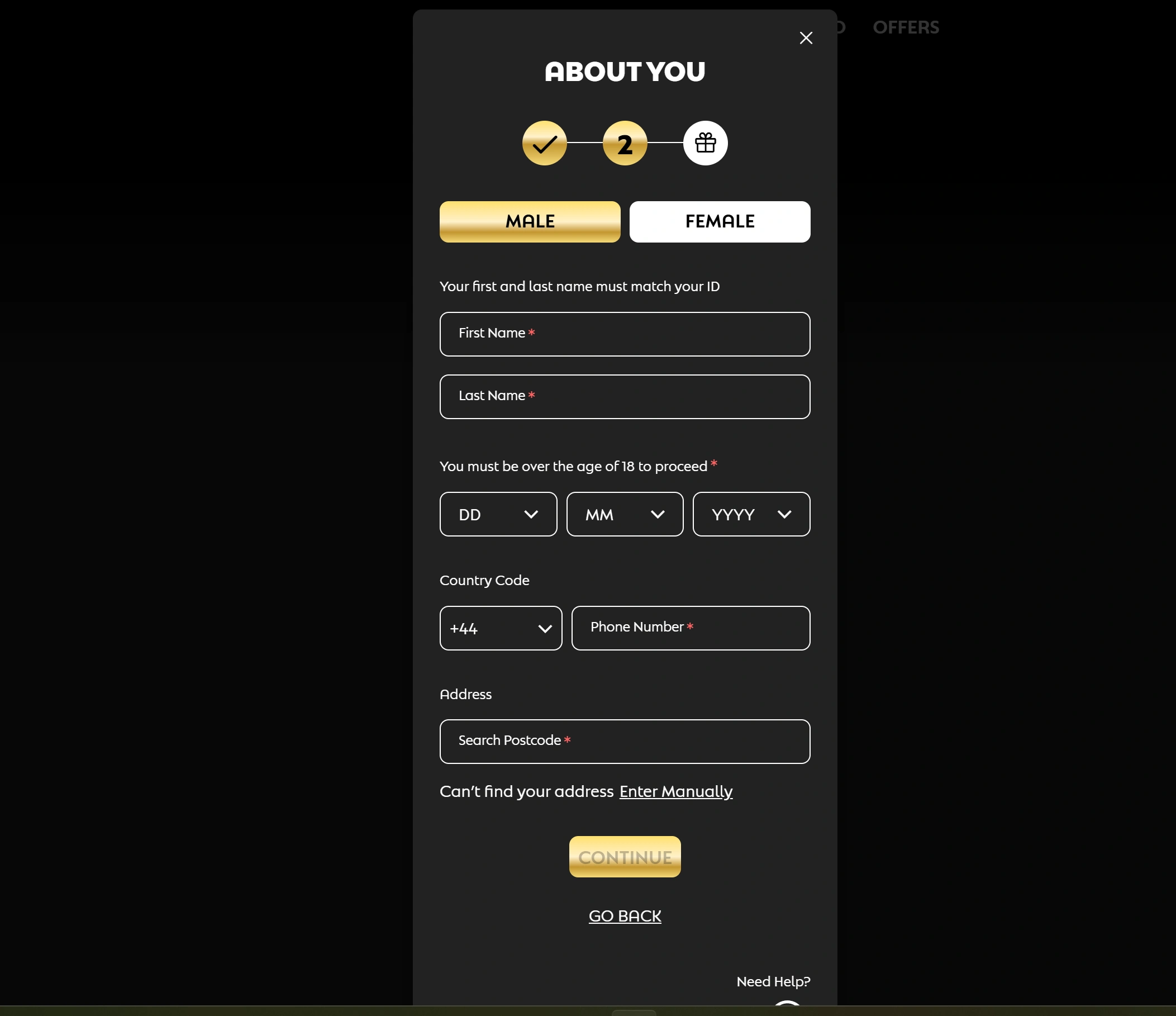 Quinnbet signup step 2
