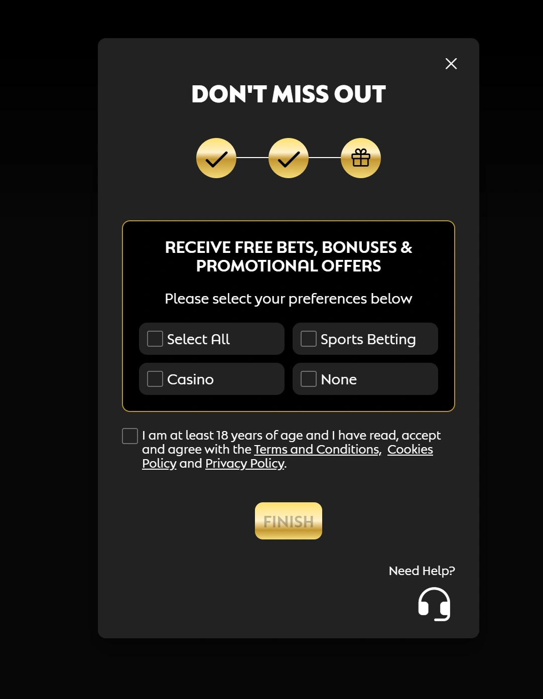 Quinnbet sign up step 3