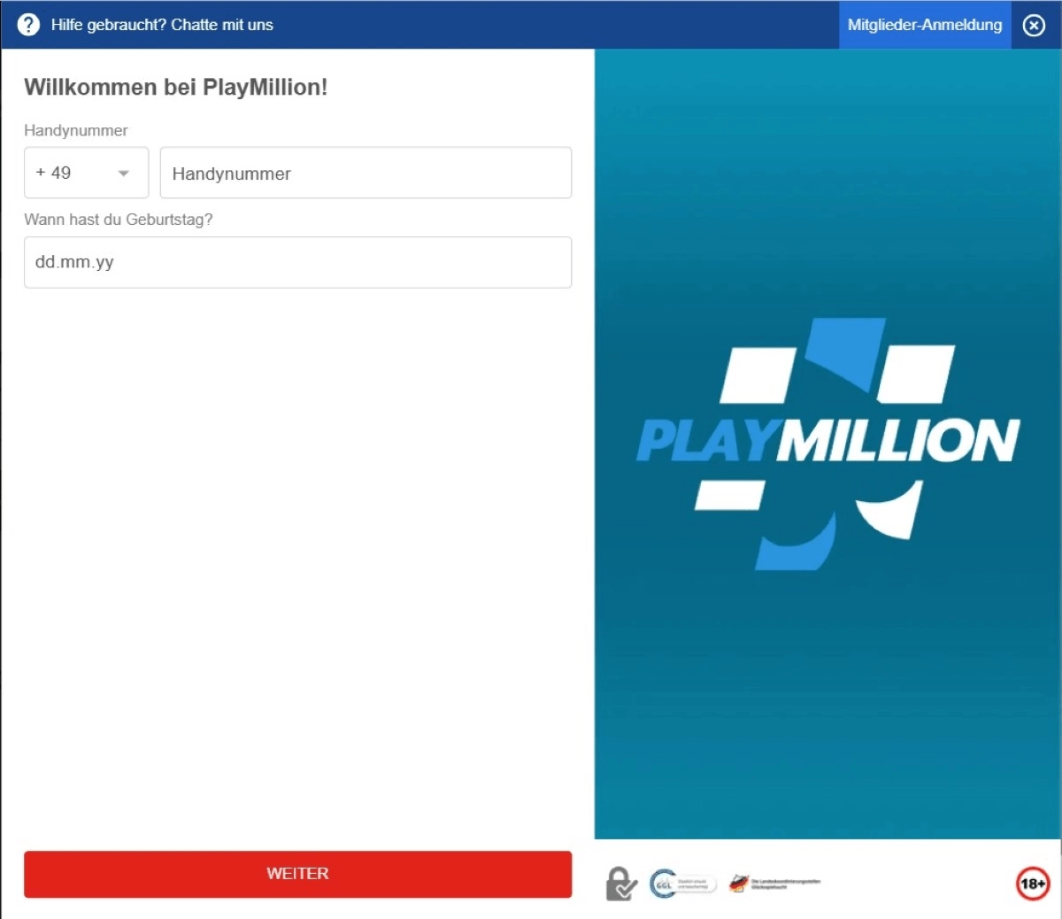Registrierung & Verifizierung bei PlayMillion