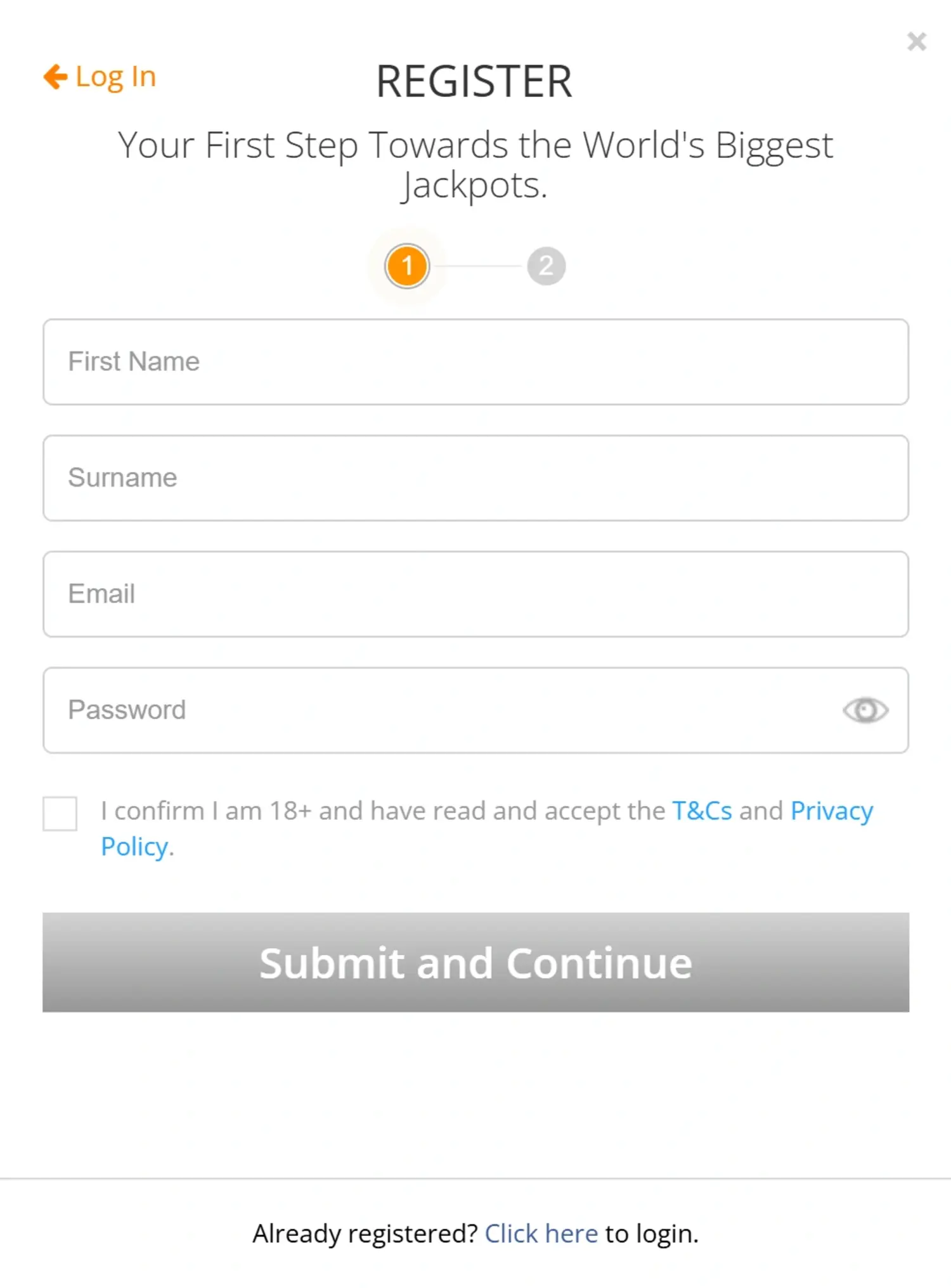 jackpot.com sign up step 1