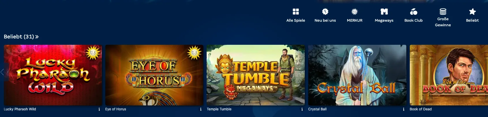 Merkur Slots Spielauswahl